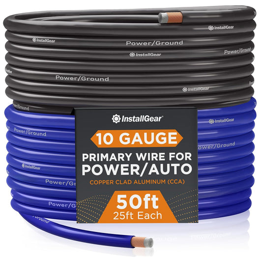10 Gauge (50Ft) Copper Clad Aluminum CAA - Primary Automotive, Amplifier Power and Ground Cable, Battery Cable, Audio Speaker Stereo, RV Trailer Wiring Welding Cable