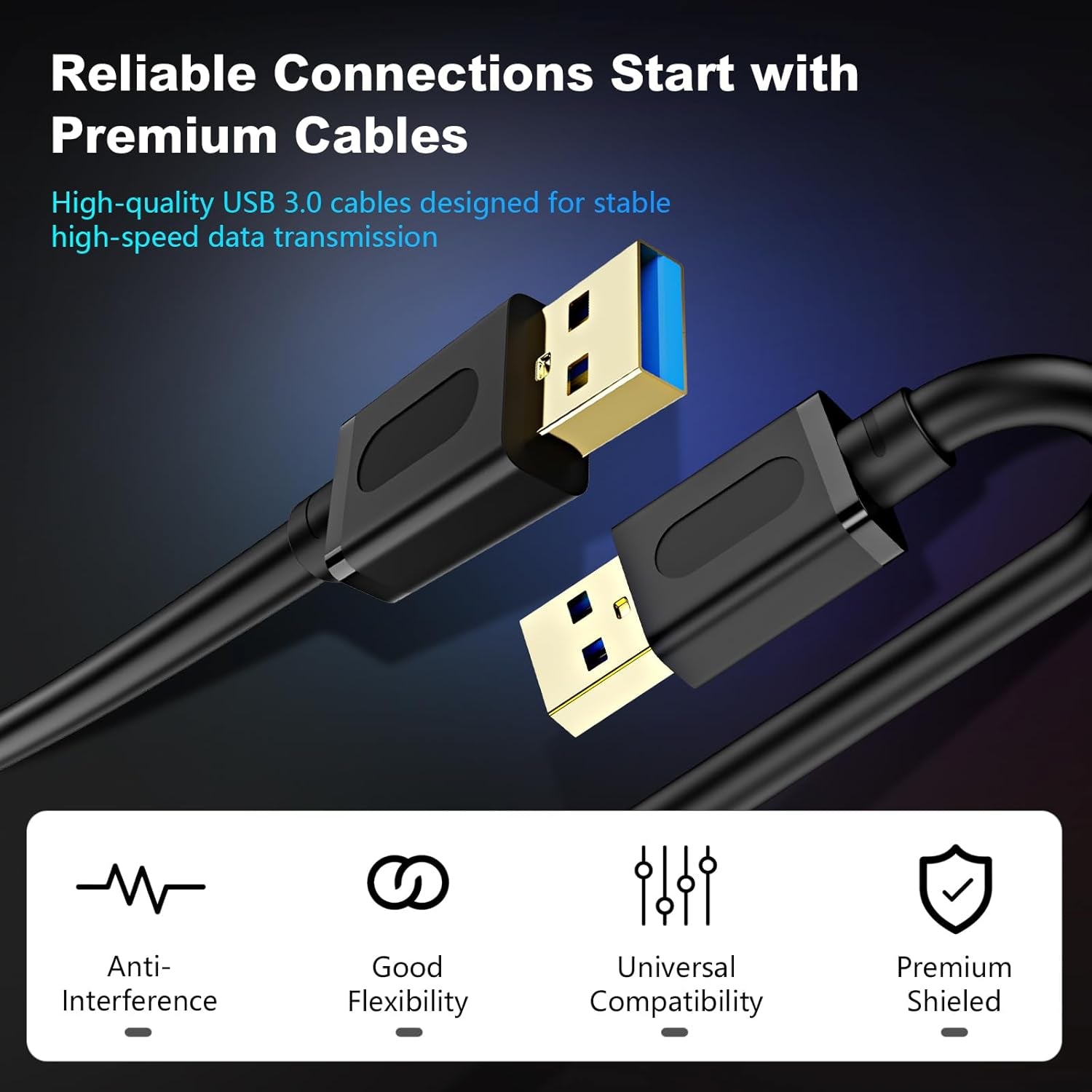USB 3.0 Male to Male Cable 3Ft,Usb to USB Cable with Gold-Plated Connector for Hard Drive Enclosures, DVD Player, Laptop Cooler (3Ft/1M)