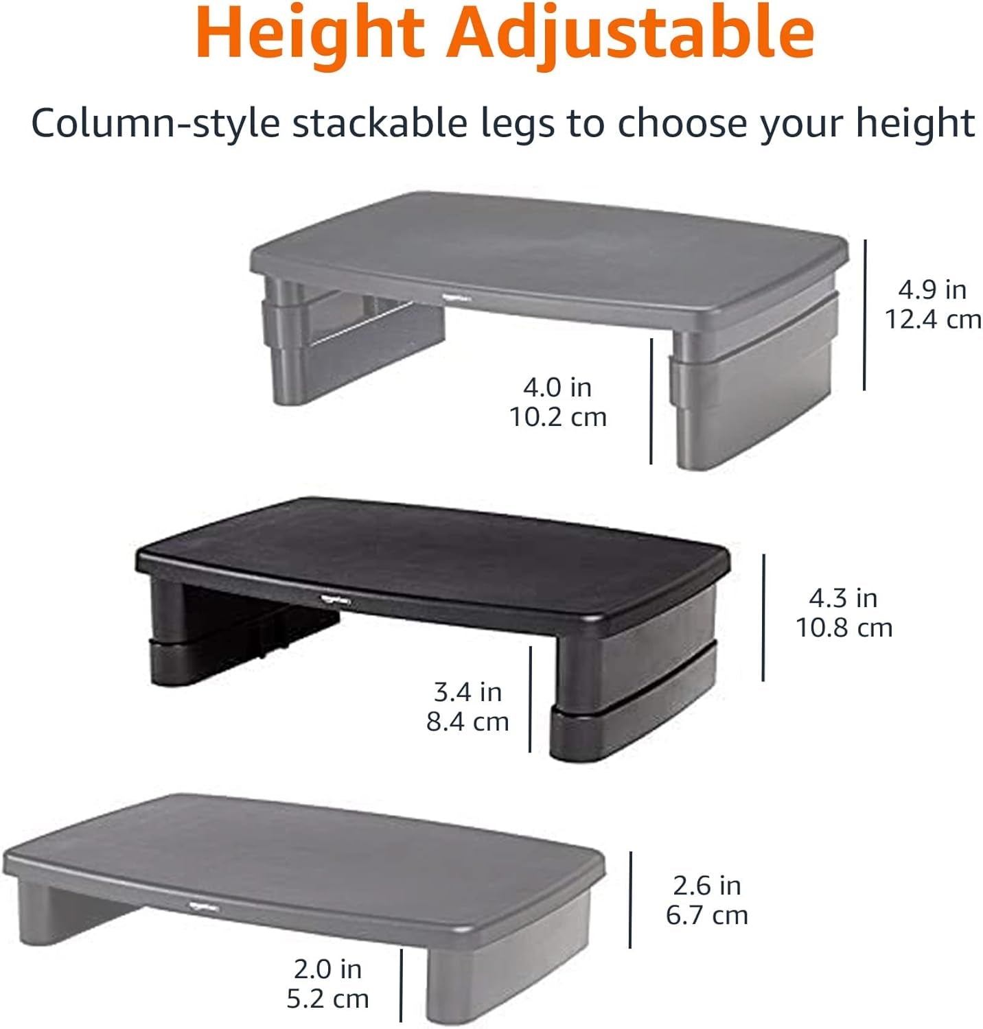 Height Adjustable Monitor Stand Riser with Storage Organizer, Multifunctional Desk Accessories for Reduced Neck Strain - Fits Monitors, Laptops up to 22Lbs, Black