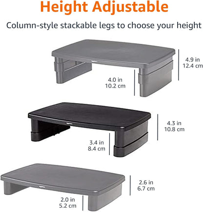 Height Adjustable Monitor Stand Riser with Storage Organizer, Multifunctional Desk Accessories for Reduced Neck Strain - Fits Monitors, Laptops up to 22Lbs, Black
