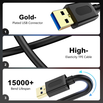 USB 3.0 Male to Male Cable 3Ft,Usb to USB Cable with Gold-Plated Connector for Hard Drive Enclosures, DVD Player, Laptop Cooler (3Ft/1M)