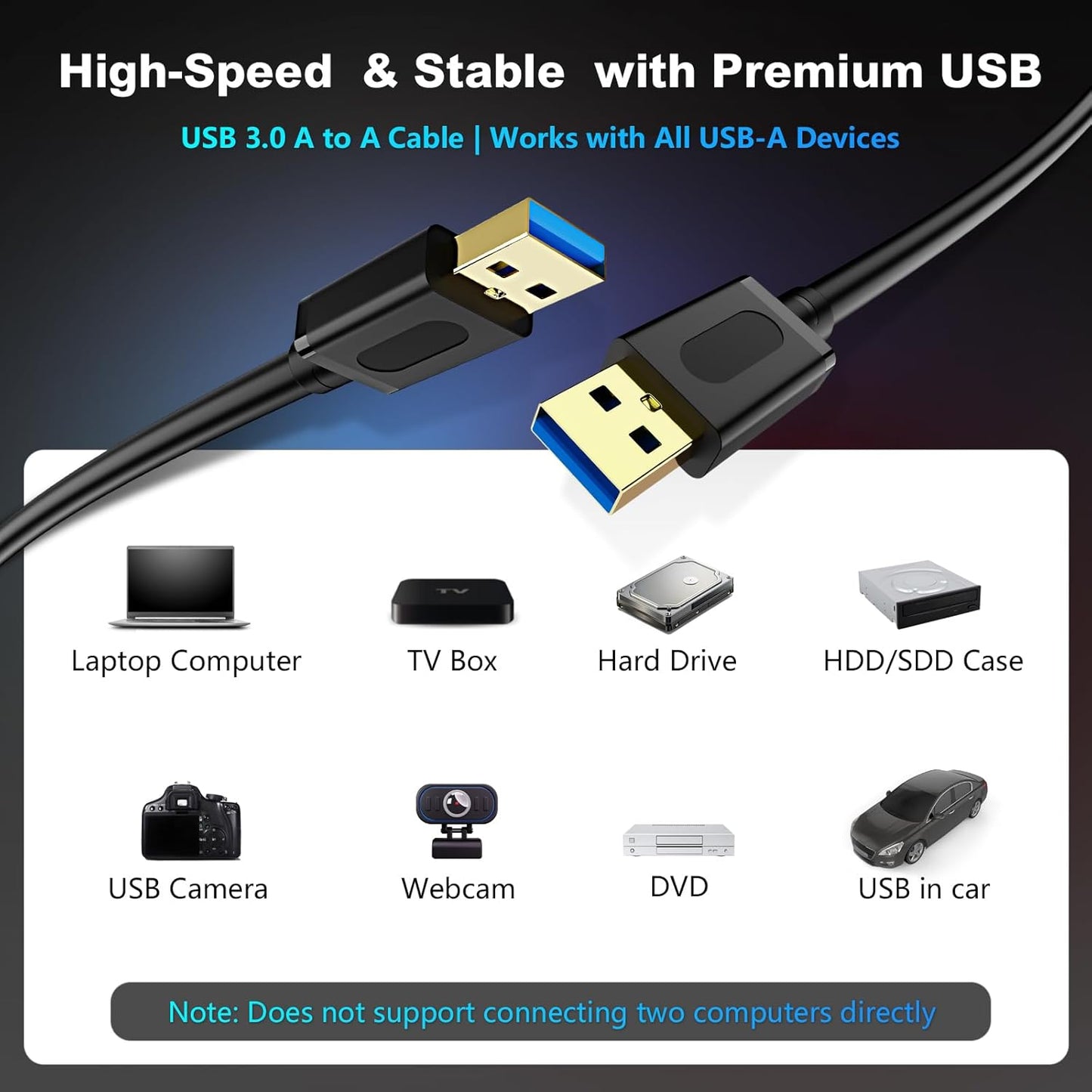USB 3.0 Male to Male Cable 3Ft,Usb to USB Cable with Gold-Plated Connector for Hard Drive Enclosures, DVD Player, Laptop Cooler (3Ft/1M)
